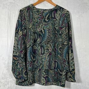 J Jill Top Medium Brown Magenta Paisley Layered